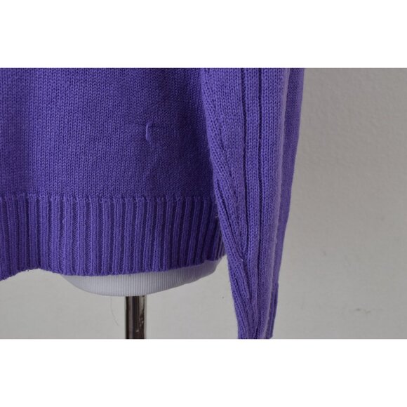 Vintage 80s Acrylic‎ Purple Cable Knit Cardigan - Picture 6 of 10